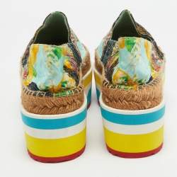 Pre Owned Dolce & Gabbana Multicolor Print Jacquard Platform Espadrilles Size 37