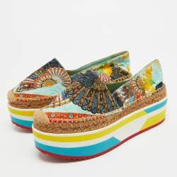 Pre Owned Dolce & Gabbana Multicolor Print Jacquard Platform Espadrilles Size 37
