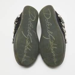 Pre Owned Dolce & Gabbana Black Leather Crystal Embellished Low Top Sneakers Size 39
