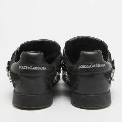 Pre Owned Dolce & Gabbana Black Leather Crystal Embellished Low Top Sneakers Size 39