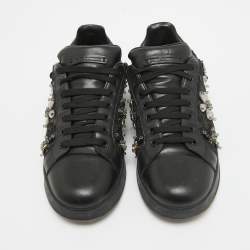 Pre Owned Dolce & Gabbana Black Leather Crystal Embellished Low Top Sneakers Size 39