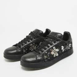 Pre Owned Dolce & Gabbana Black Leather Crystal Embellished Low Top Sneakers Size 39