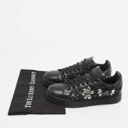 Pre Owned Dolce & Gabbana Black Leather Crystal Embellished Low Top Sneakers Size 39