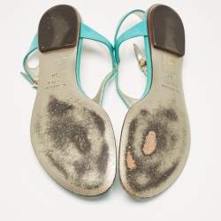 Pre Owned Dolce & Gabbana Blue Patent Thong  Flats Size  38