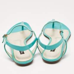 Pre Owned Dolce & Gabbana Blue Patent Thong  Flats Size  38