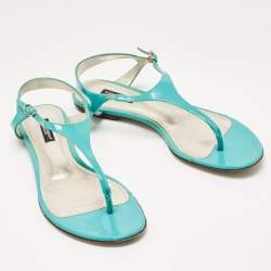 Pre Owned Dolce & Gabbana Blue Patent Thong  Flats Size  38
