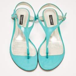 Pre Owned Dolce & Gabbana Blue Patent Thong  Flats Size  38