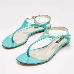 Pre Owned Dolce & Gabbana Blue Patent Thong  Flats Size  38