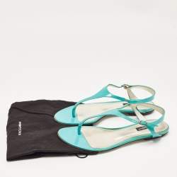 Pre Owned Dolce & Gabbana Blue Patent Thong  Flats Size  38
