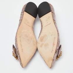 Pre Owned Dolce & Gabbana Pink Lace and Mesh Crystal Embellished Ballet Flats Size 37