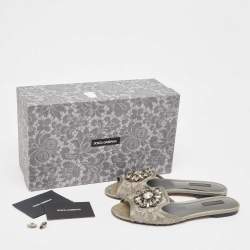 Dolce & Gabbana Grey Lace Bellucci Slide Flats Size 37