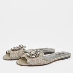 Dolce & Gabbana Grey Lace Bellucci Slide Flats Size 37