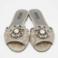 Dolce & Gabbana Grey Lace Bellucci Slide Flats Size 37