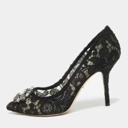 Pre Owned Dolce & Gabbana Black Satin and Mesh Bellucci Pumps Size 39