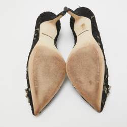 Pre Owned Dolce & Gabbana Black Satin and Mesh Bellucci Pumps Size 39