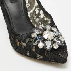 Pre Owned Dolce & Gabbana Black Satin and Mesh Bellucci Pumps Size 39