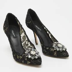 Pre Owned Dolce & Gabbana Black Satin and Mesh Bellucci Pumps Size 39