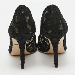 Pre Owned Dolce & Gabbana Black Satin and Mesh Bellucci Pumps Size 39