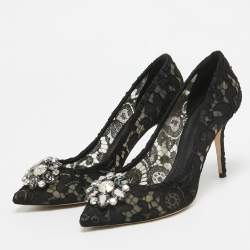 Pre Owned Dolce & Gabbana Black Satin and Mesh Bellucci Pumps Size 39