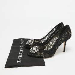 Pre Owned Dolce & Gabbana Black Satin and Mesh Bellucci Pumps Size 39