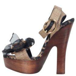 Dolce & Gabbana Leopard Raffia Platform Sandals Size 38