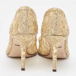 Pre Owned Dolce & Gabbana Gold Lace and Mesh Bellucci Pumps Size 38