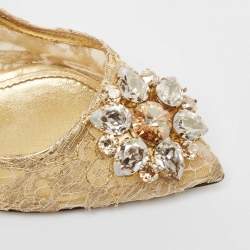 Pre Owned Dolce & Gabbana Gold Lace and Mesh Bellucci Pumps Size 38