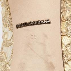 Pre Owned Dolce & Gabbana Gold Lace and Mesh Bellucci Pumps Size 38