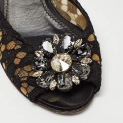 Dolce & Gabbana Black Lace and Mesh Bianca Sandals Size 38