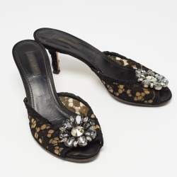 Dolce & Gabbana Black Lace and Mesh Bianca Sandals Size 38