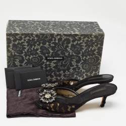 Dolce & Gabbana Black Lace and Mesh Bianca Sandals Size 38