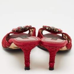 Pre Owned Dolce & Gabbana Red Mesh and Lace Bianca Sandals Size 38