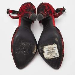 Pre Owned Dolce & Gabbana Red Lace Ankle Strap Sandals Size 37