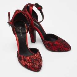 Pre Owned Dolce & Gabbana Red Lace Ankle Strap Sandals Size 37