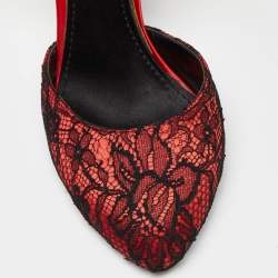 Pre Owned Dolce & Gabbana Red Lace Ankle Strap Sandals Size 37