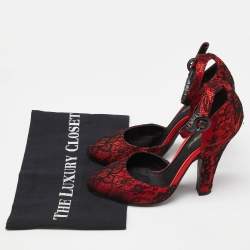 Pre Owned Dolce & Gabbana Red Lace Ankle Strap Sandals Size 37
