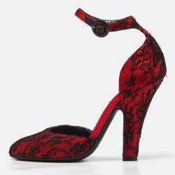 Pre Owned Dolce & Gabbana Red Lace Ankle Strap Sandals Size 37