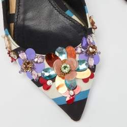 Pre Owned Dolce & Gabbana Multicolor Fabric Crystal Embellished Slingback Pumps Size 38