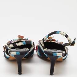 Pre Owned Dolce & Gabbana Multicolor Fabric Crystal Embellished Slingback Pumps Size 38