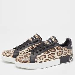 مملوكة مسبقًا Dolce & Gabbana Black/Brown Leopard Print Leather Portofino Low Top Sneakers Size 40