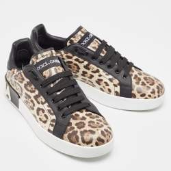 مملوكة مسبقًا Dolce & Gabbana Black/Brown Leopard Print Leather Portofino Low Top Sneakers Size 40