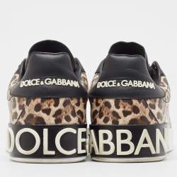 مملوكة مسبقًا Dolce & Gabbana Black/Brown Leopard Print Leather Portofino Low Top Sneakers Size 40