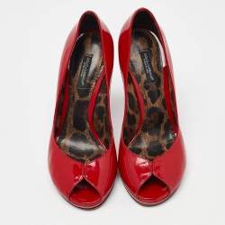 Dolce & Gabbana Red Patent Leather Peep-Toe Platform Pumps Size 37