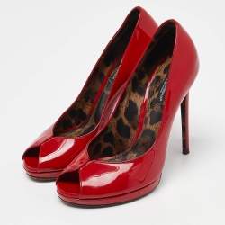 Dolce & Gabbana Red Patent Leather Peep-Toe Platform Pumps Size 37