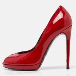 Dolce & Gabbana Red Patent Leather Peep-Toe Platform Pumps Size 37