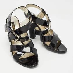 Dolce & Gabbana Black Patent Leather Ankle Strap Sandals Size 38.5