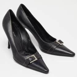 Pre Owned Dolce & Gabbana Black Leather Buckle Pointed Toe Pumps Size 40
