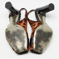 Pre Owned Dolce & Gabbana Brown/Black Leopard Calf Hair and Patent Open Toe Slingback Pumps Size 37