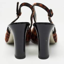 Pre Owned Dolce & Gabbana Brown/Black Leopard Calf Hair and Patent Open Toe Slingback Pumps Size 37