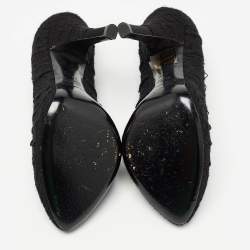 Pre Owned Dolce & Gabbana Black Lace and Satin Round Toe Pumps Size 37.5